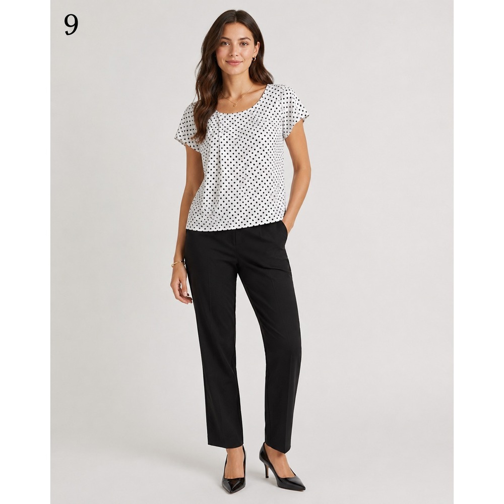 Mango Basics‎ Career Blouse Womens XS White Black Polka Dot Polyester Gathered